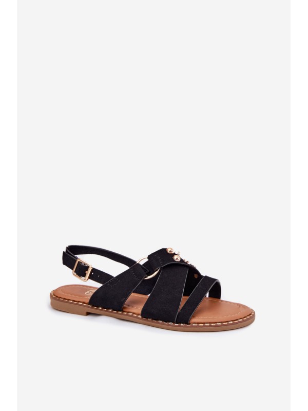 Women's sandals on flat heels with golden studs black Zanira