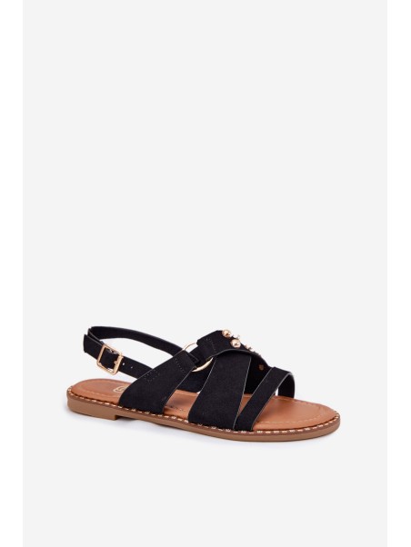 Women's sandals on flat heels with golden studs black Zanira