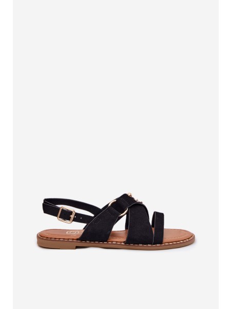 Women's sandals on flat heels with golden studs black Zanira