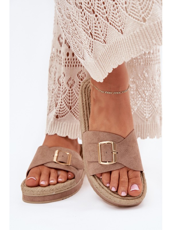 Women's Platform Sandals With Gold Buckle Dark Beige Selira