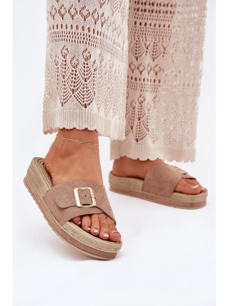 Women's Platform Sandals With Gold Buckle Dark Beige Selira