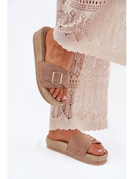 Women's Platform Sandals With Gold Buckle Dark Beige Selira