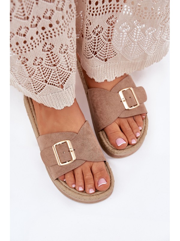 Women's Platform Sandals With Gold Buckle Dark Beige Selira