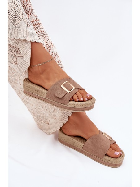 Women's Platform Sandals With Gold Buckle Dark Beige Selira