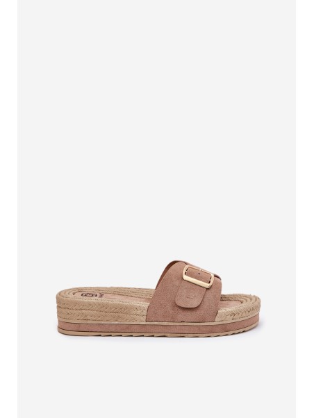 Women's Platform Sandals With Gold Buckle Dark Beige Selira