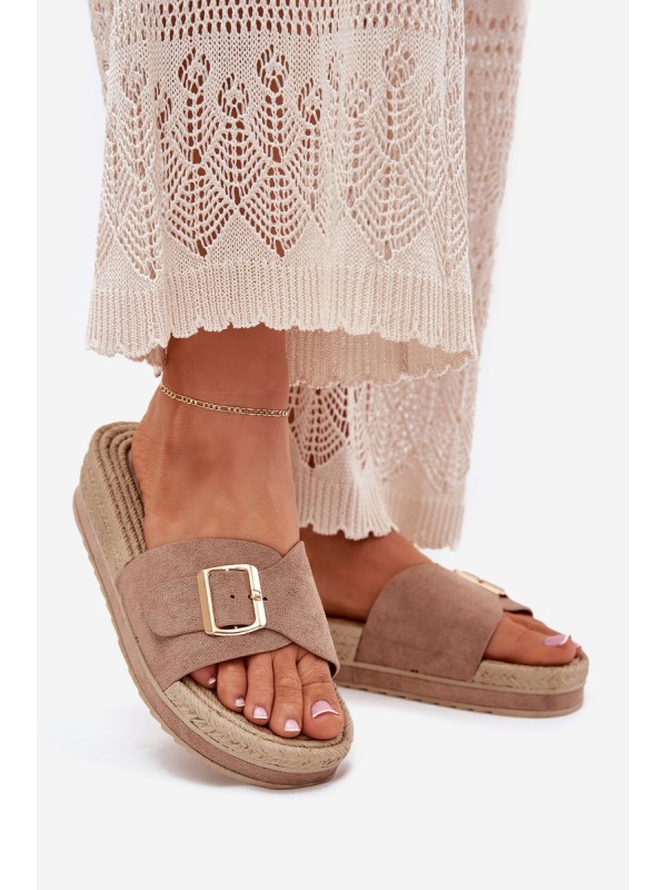 Women's Platform Sandals With Gold Buckle Dark Beige Selira