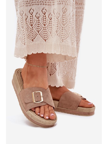 Women's Platform Sandals With Gold Buckle Dark Beige Selira