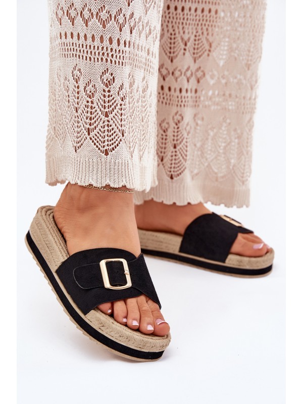 Women's Platform Sandals With Golden Buckle Black Selira