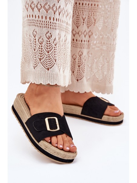 Women's Platform Sandals With Golden Buckle Black Selira