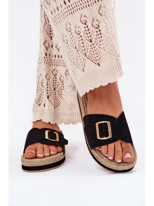 Women's Platform Sandals With Golden Buckle Black Selira
