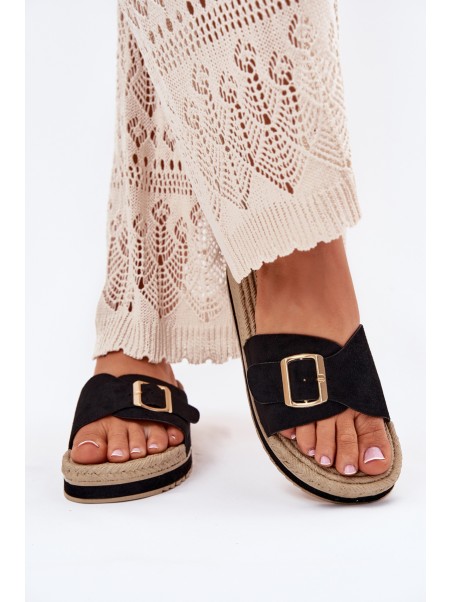 Women's Platform Sandals With Golden Buckle Black Selira