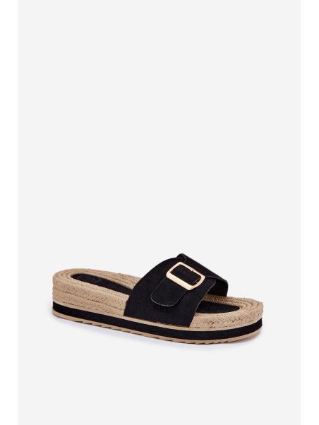 Women's Platform Sandals With Golden Buckle Black Selira