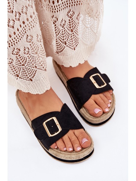 Women's Platform Sandals With Golden Buckle Black Selira