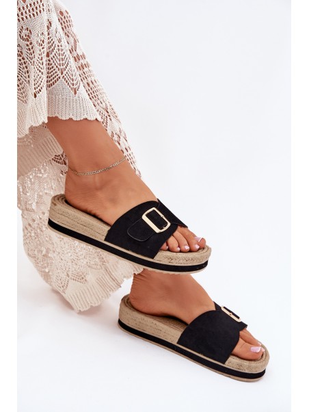 Women's Platform Sandals With Golden Buckle Black Selira