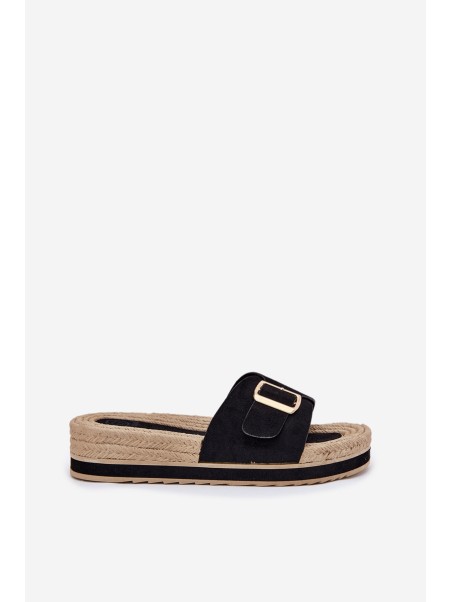 Women's Platform Sandals With Golden Buckle Black Selira