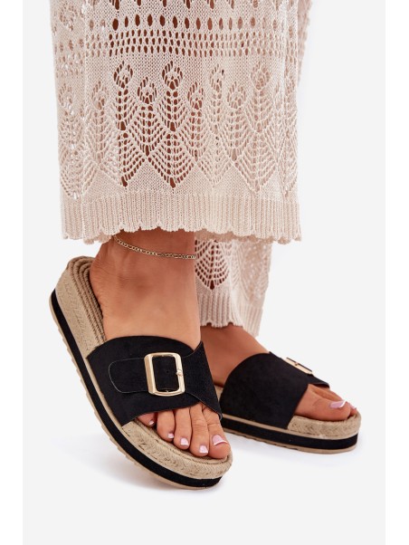 Women's Platform Sandals With Golden Buckle Black Selira