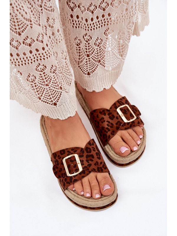 Women's Platform Sandals With Gold Buckle Leopard Selira
