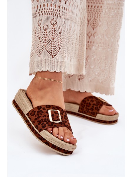 Women's Platform Sandals With Gold Buckle Leopard Selira