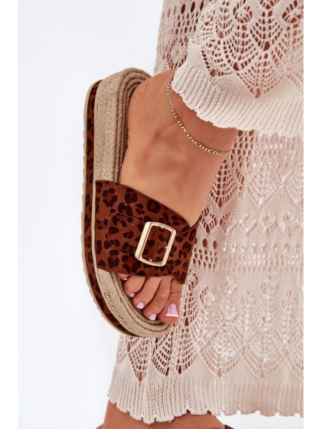 Women's Platform Sandals With Gold Buckle Leopard Selira