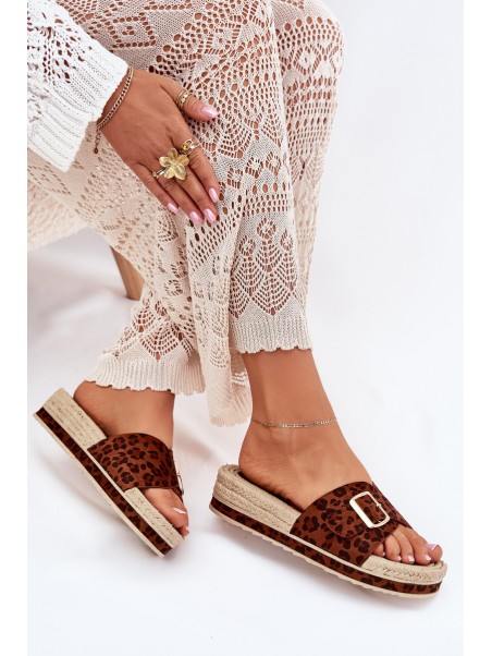 Women's Platform Sandals With Gold Buckle Leopard Selira