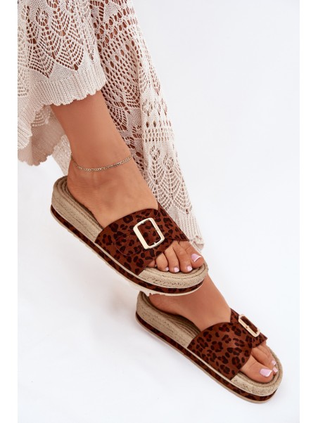 Women's Platform Sandals With Gold Buckle Leopard Selira