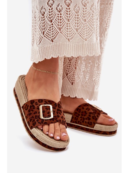 Women's Platform Sandals With Gold Buckle Leopard Selira
