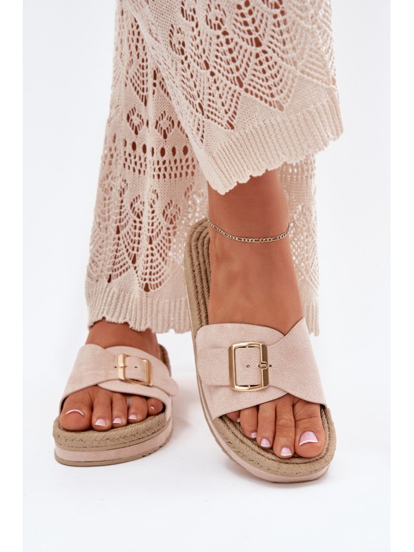 Women's Platform Sandals With Golden Buckle Beige Selira 2