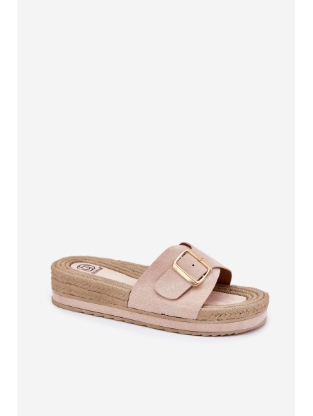 Women's Platform Sandals With Golden Buckle Beige Selira