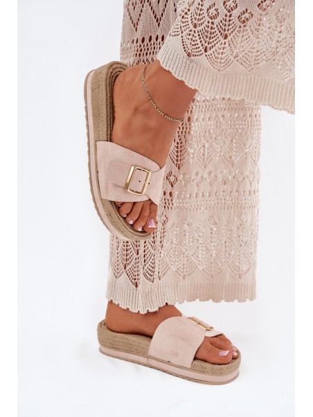 Women's Platform Sandals With Golden Buckle Beige Selira