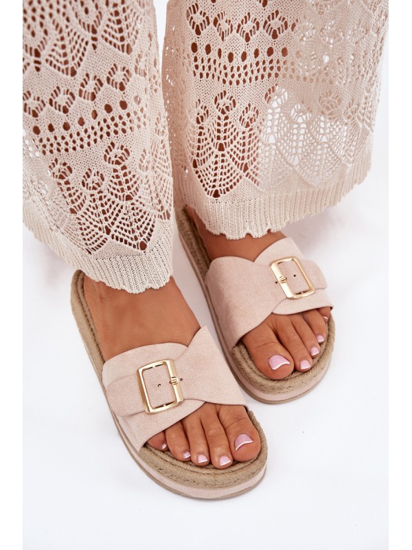 Women's Platform Sandals With Golden Buckle Beige Selira