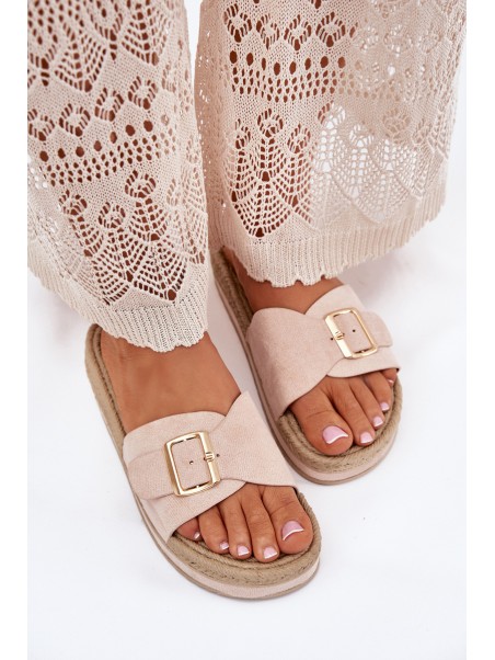 Women's Platform Sandals With Golden Buckle Beige Selira