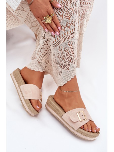 Women's Platform Sandals With Golden Buckle Beige Selira