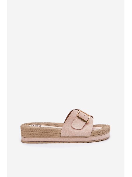 Women's Platform Sandals With Golden Buckle Beige Selira