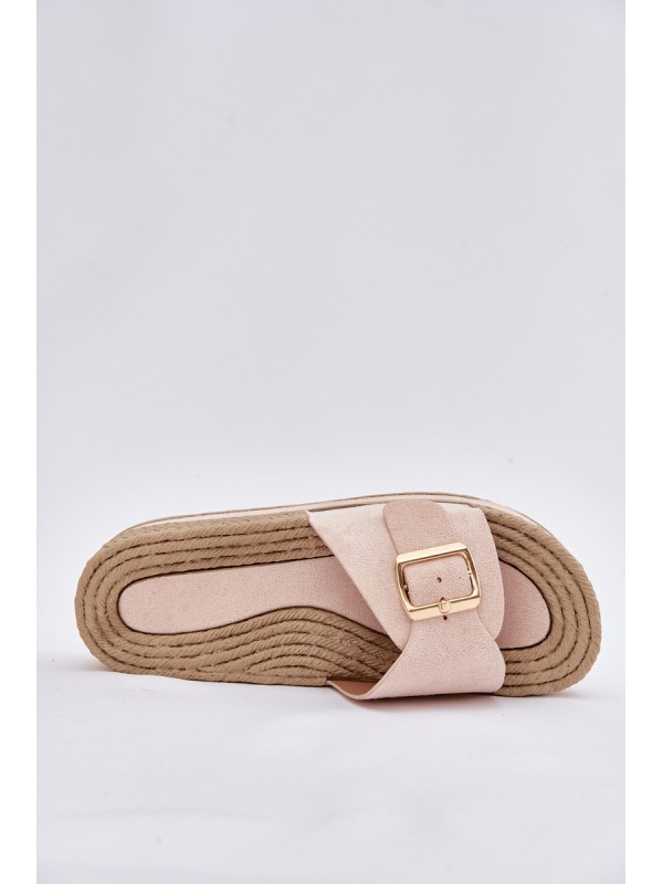Women's Platform Sandals With Golden Buckle Beige Selira