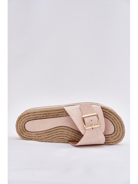 Women's Platform Sandals With Golden Buckle Beige Selira