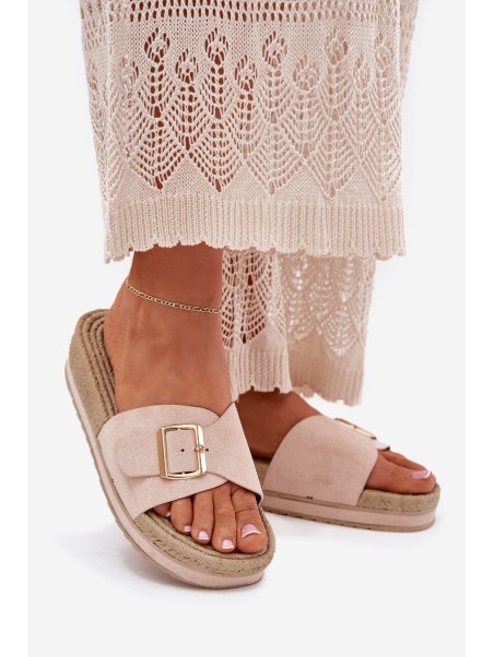 Women's Platform Sandals With Golden Buckle Beige Selira