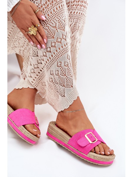 Ladies Platform Slippers With Golden Buckle Fuchsia Selira