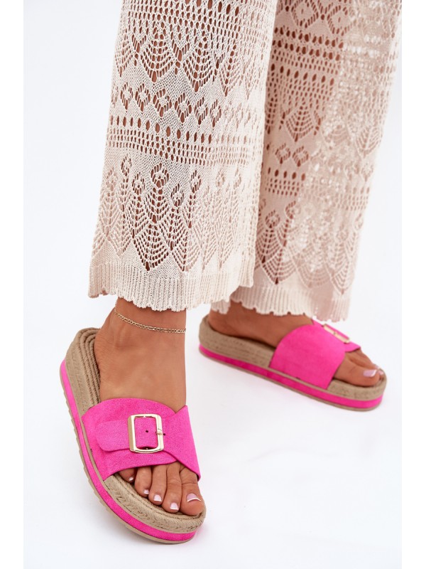 Ladies Platform Slippers With Golden Buckle Fuchsia Selira