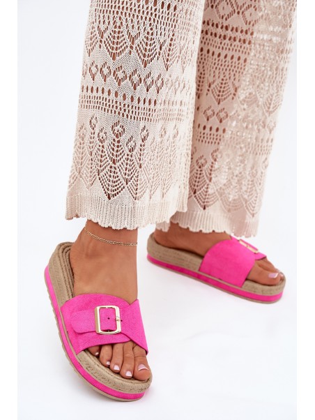 Ladies Platform Slippers With Golden Buckle Fuchsia Selira