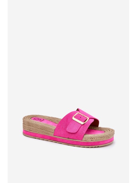 Ladies Platform Slippers With Golden Buckle Fuchsia Selira