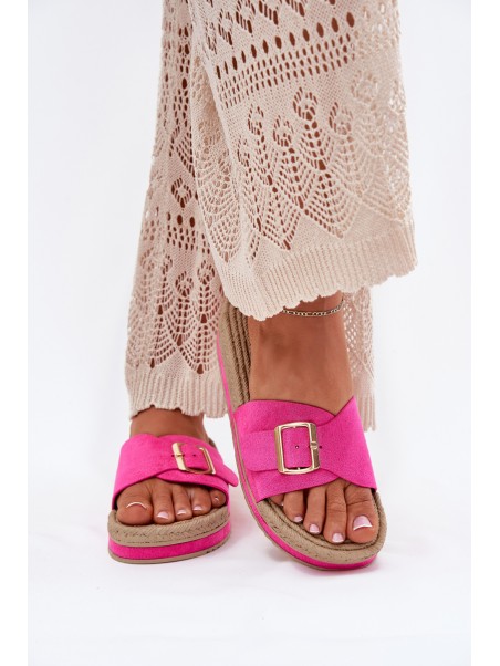 Ladies Platform Slippers With Golden Buckle Fuchsia Selira