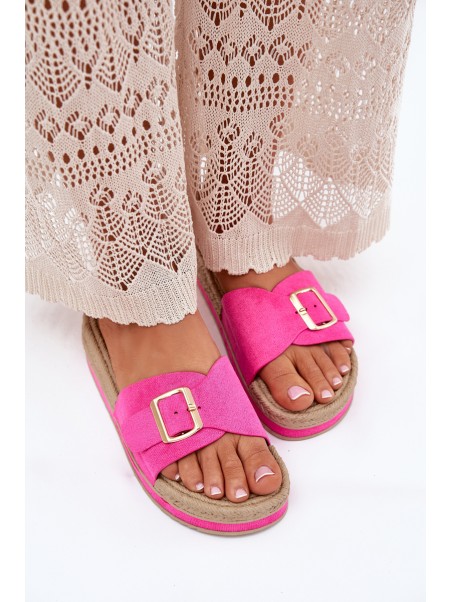 Ladies Platform Slippers With Golden Buckle Fuchsia Selira