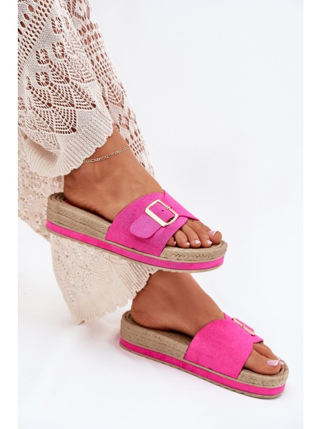 Ladies Platform Slippers With Golden Buckle Fuchsia Selira
