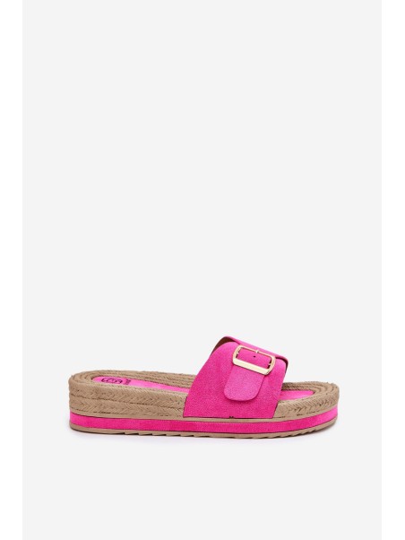 Ladies Platform Slippers With Golden Buckle Fuchsia Selira