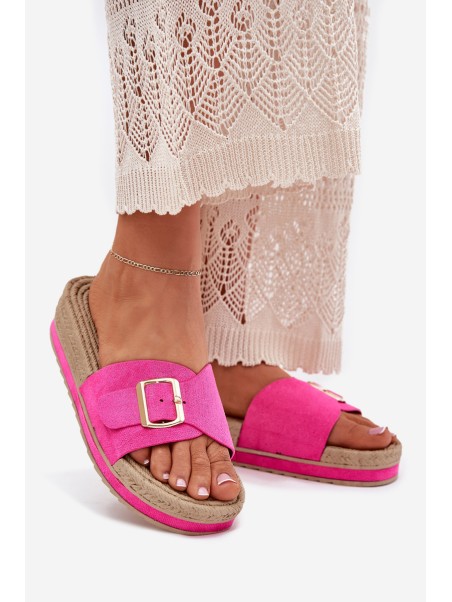 Ladies Platform Slippers With Golden Buckle Fuchsia Selira
