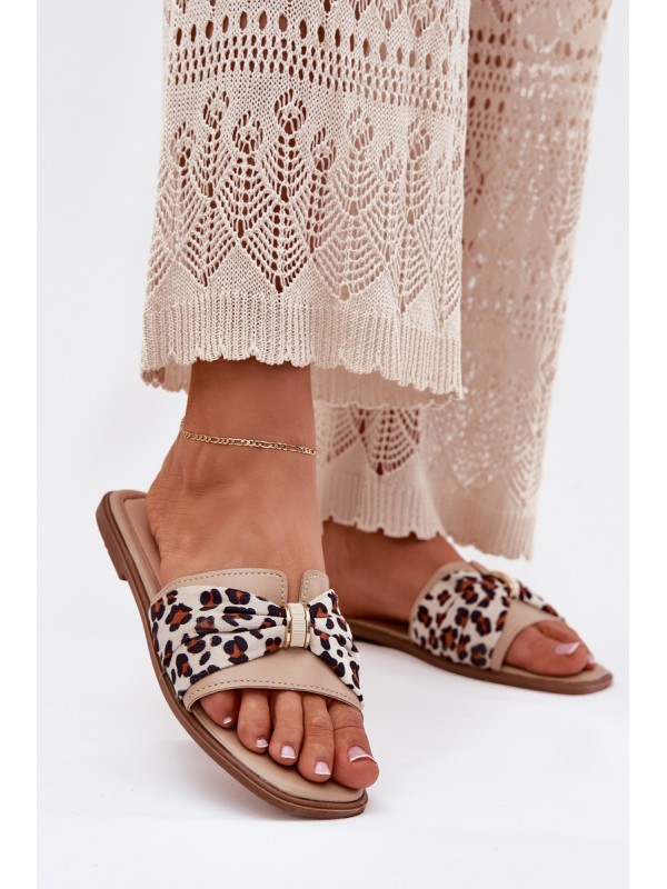 Womens Flat Heeled Sandals With Bow Beige Avenza
