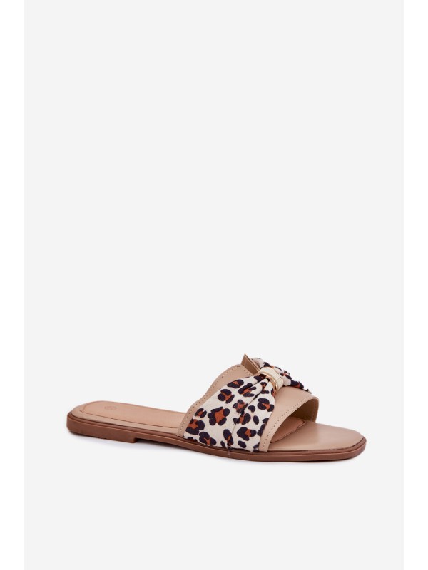 Womens Flat Heeled Sandals With Bow Beige Avenza