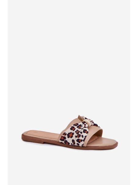 Womens Flat Heeled Sandals With Bow Beige Avenza