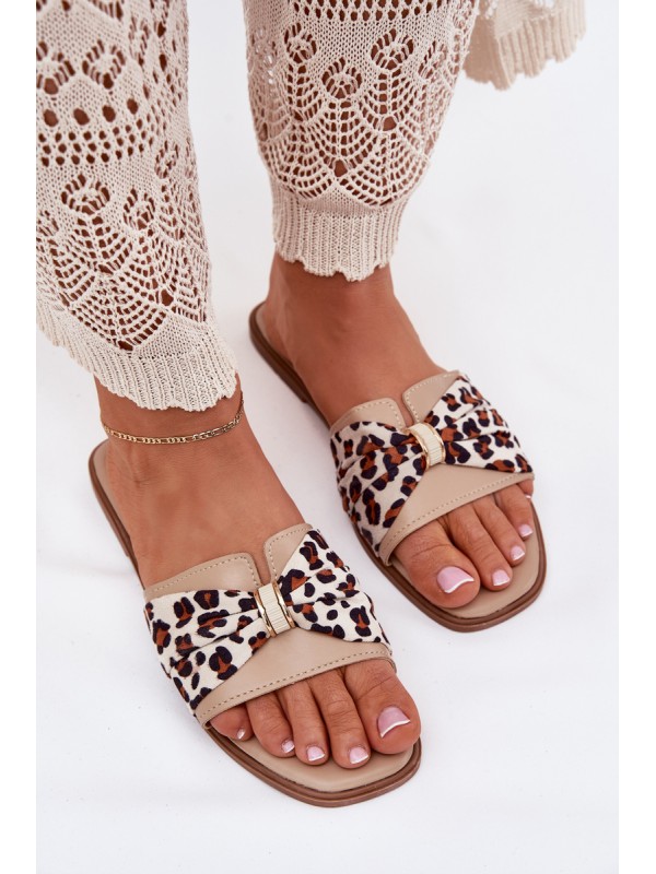 Womens Flat Heeled Sandals With Bow Beige Avenza