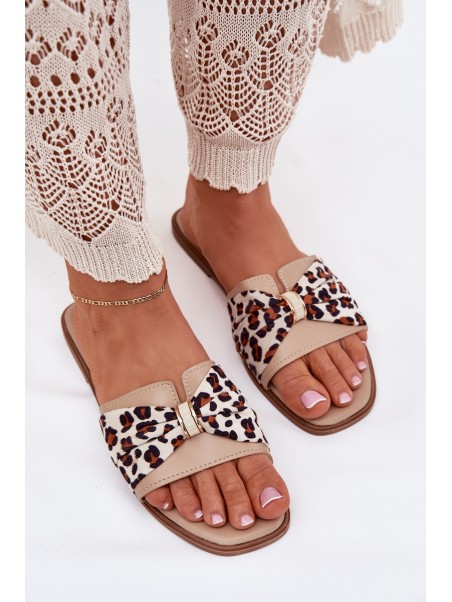 Womens Flat Heeled Sandals With Bow Beige Avenza